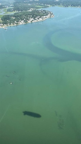 Goodyear Blimp over Plymouth harbor 