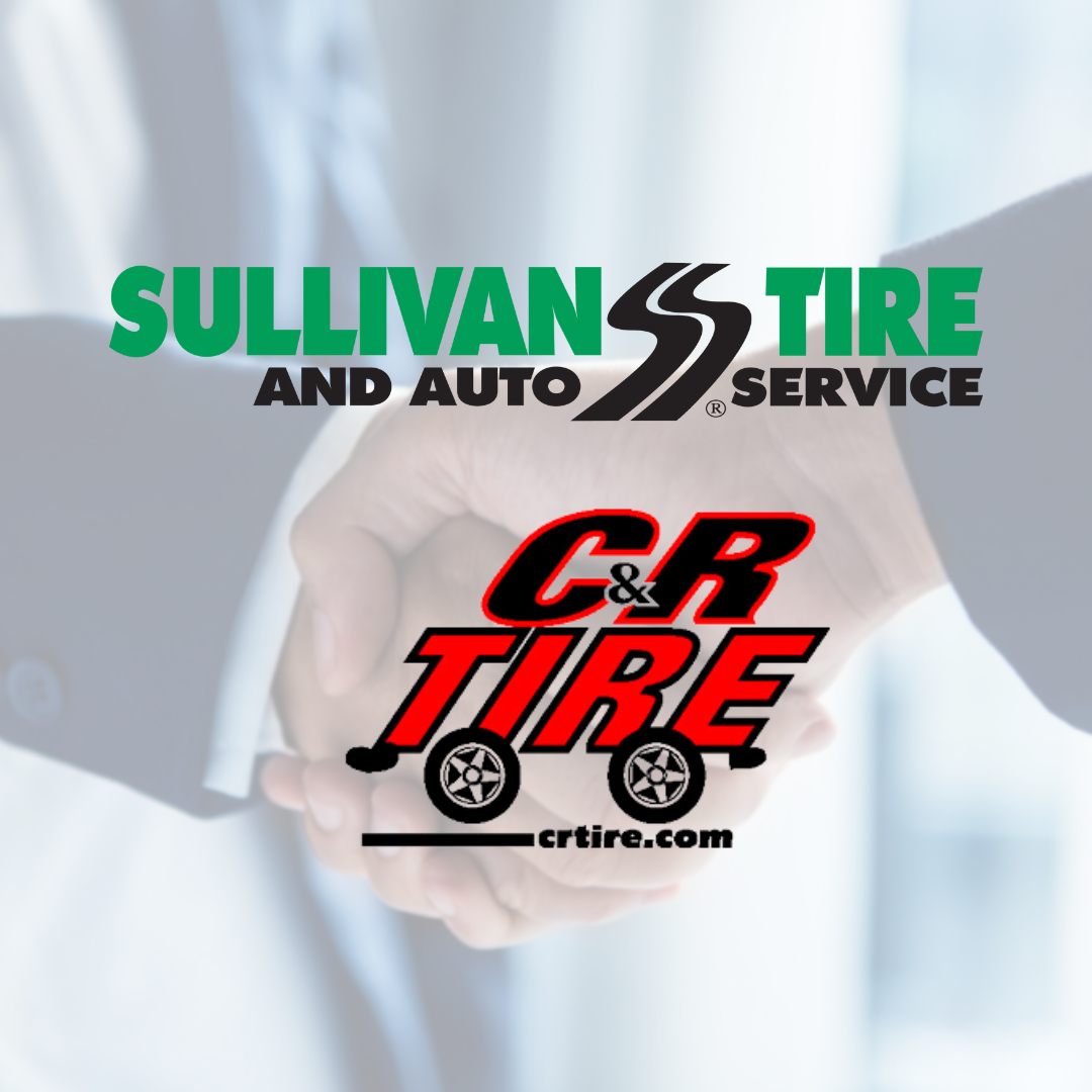 C&R Tire logo and Sullivan Tire logo over an image of two hands shaking